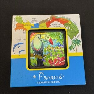 Panama Souvenir Square Coasters 4" Set Of Six Boxed